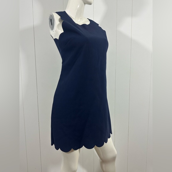 J Crew Women Sz 4 Navy Blue Scalloped Shift Sleeveless Dress Style A3744 - Picture 4 of 10